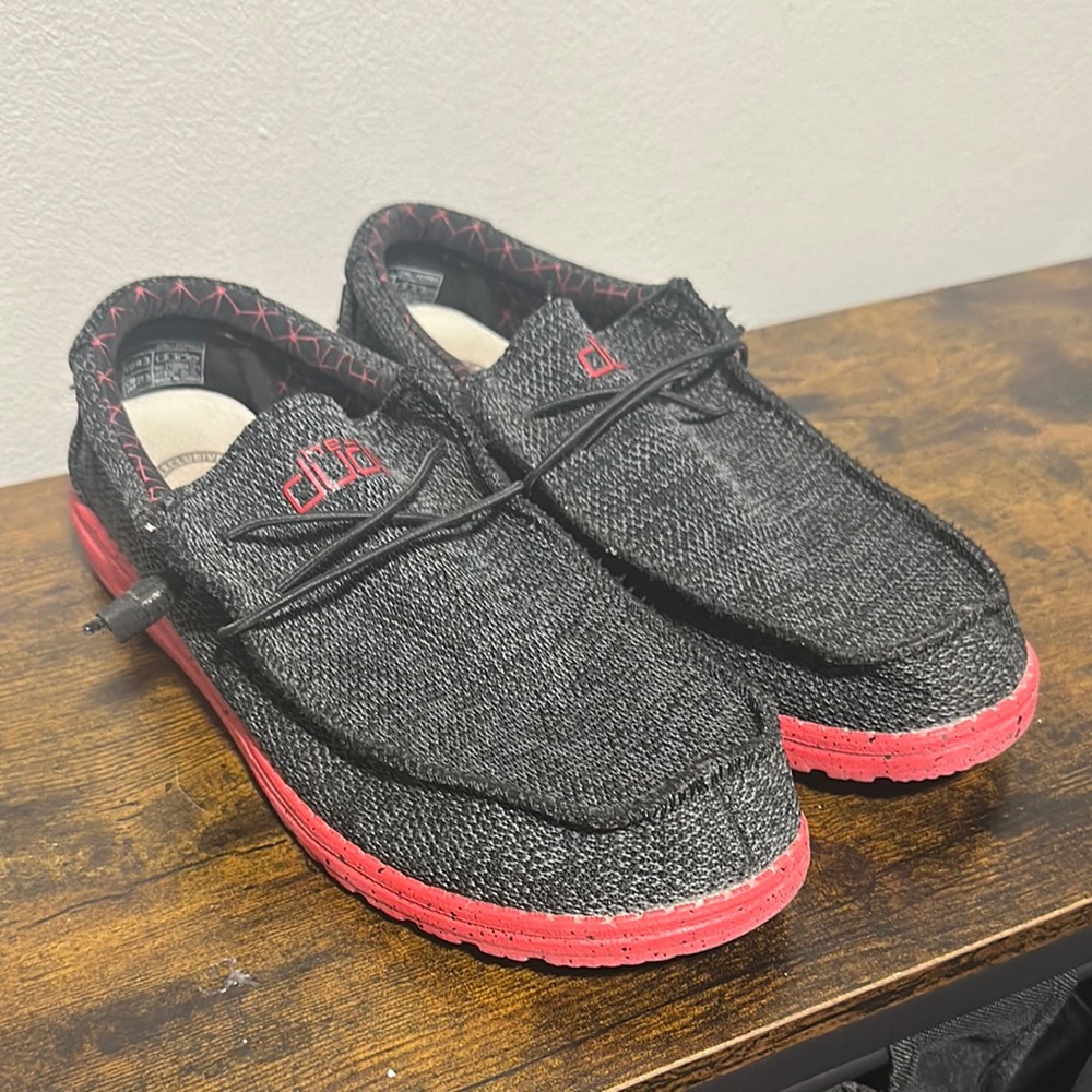 Hey Dude Black and Red Slip-On Loafers
